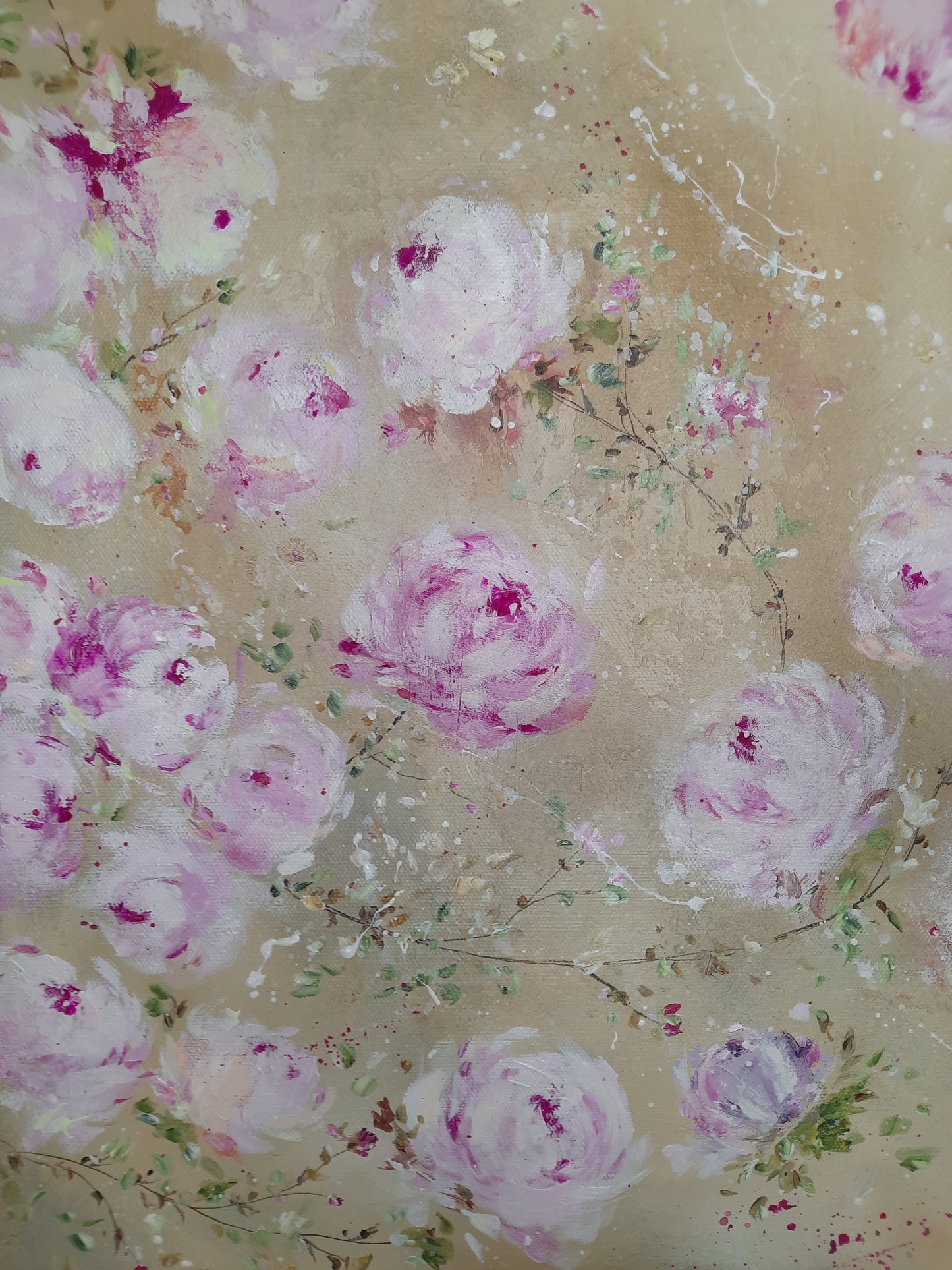 20” x 24” Original Acrylic Floral Rose Painting ~ Shabby Chic Style Romantic Decor