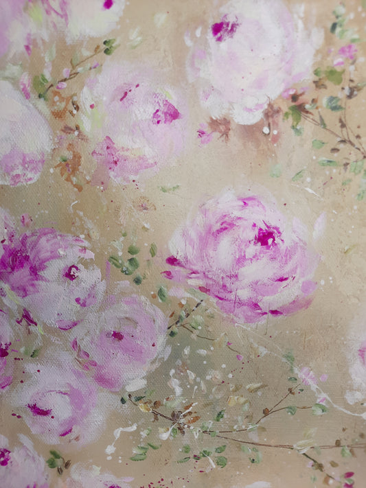 20” x 24” Original Acrylic Floral Rose Painting ~ Shabby Chic Style Romantic Decor