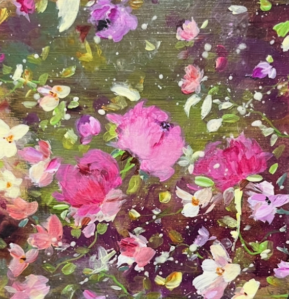 Set of 4 wood hand painted floral original coasters