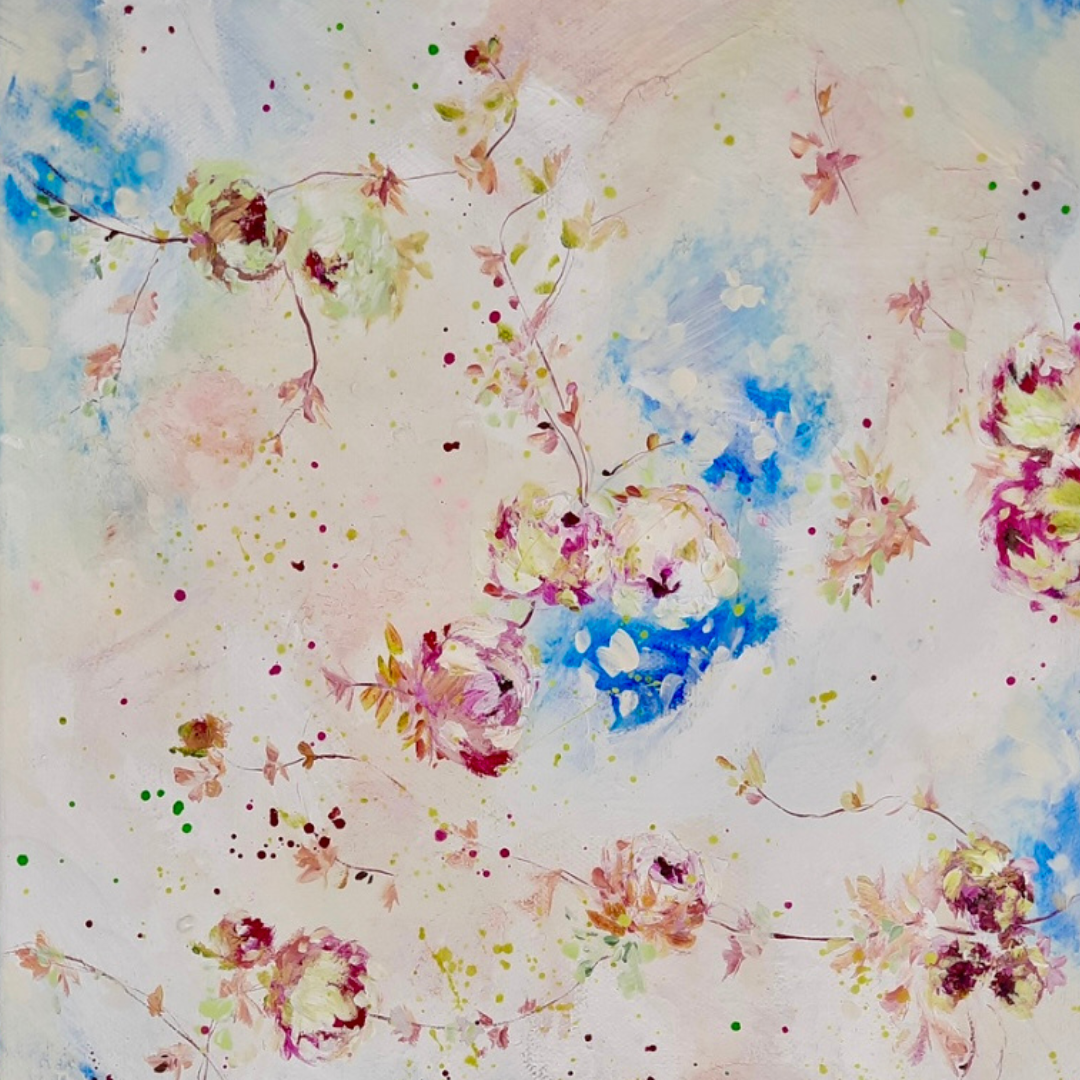 12” x 12” Carnival Roses and Blue Skies ~ Original Acrylic on Canvas