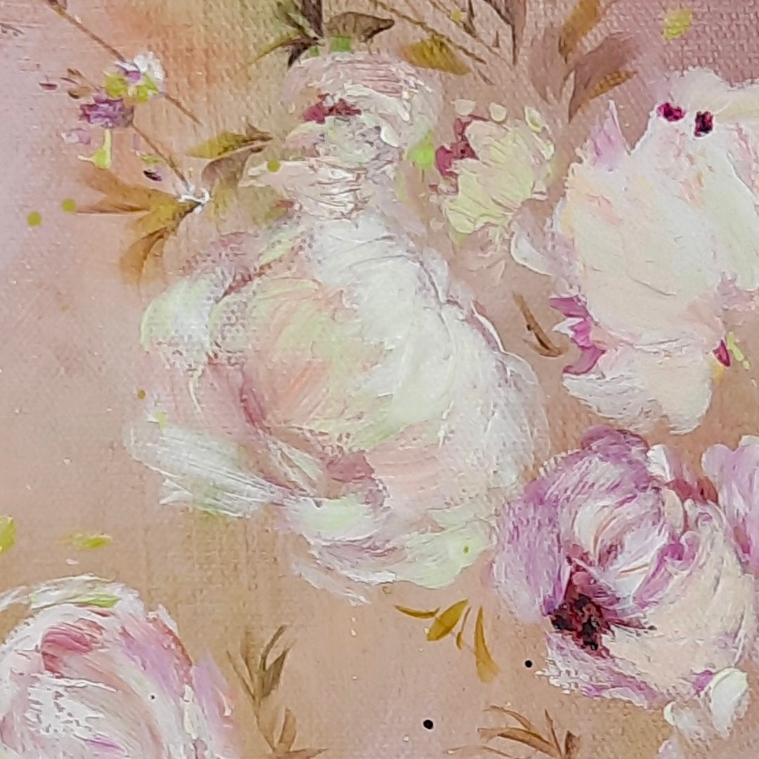Prairie Peonies ~ 12” x 12” Shabby Chic Style Floral Impressionist Art