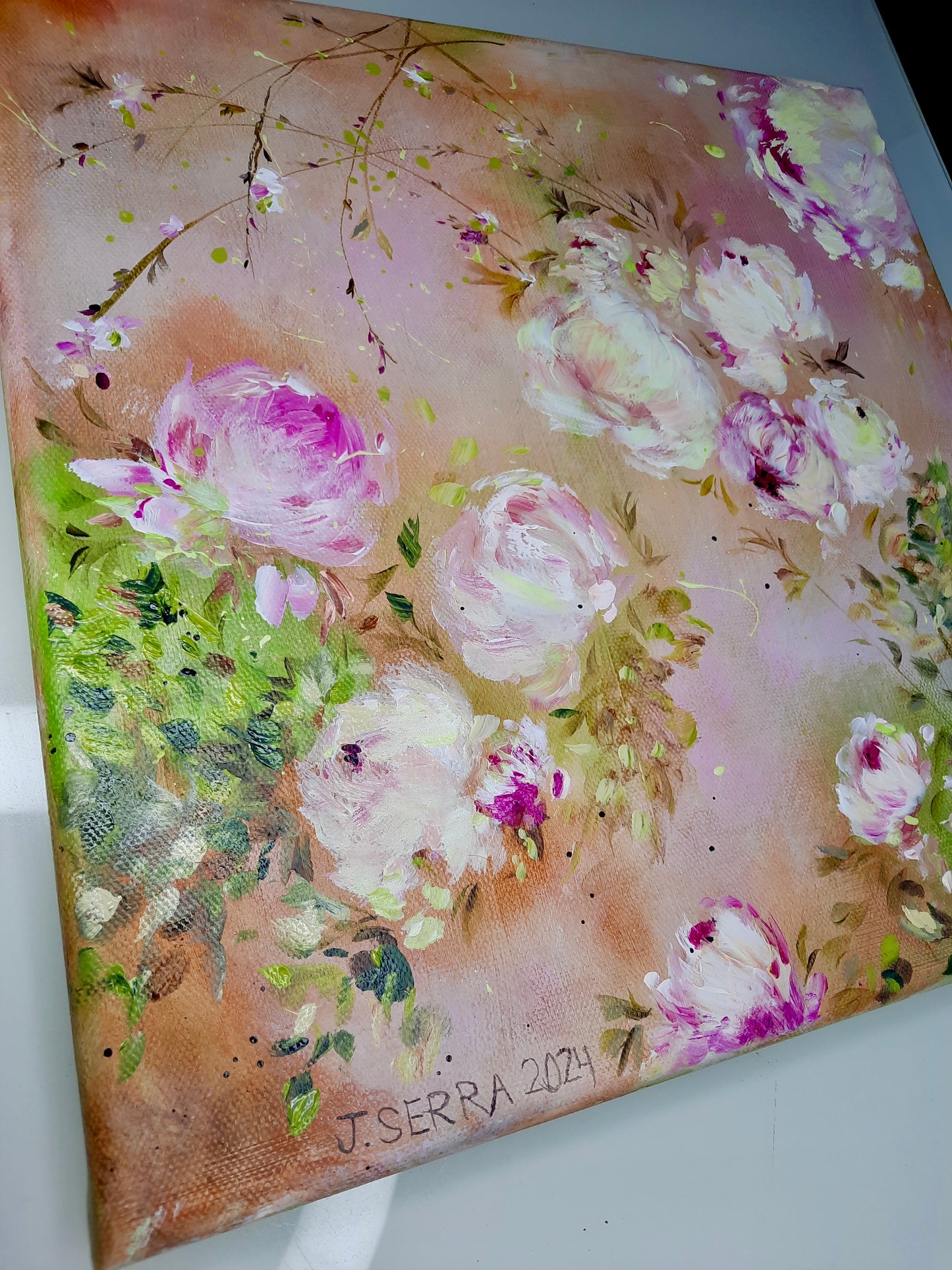 Prairie Peonies ~ 12” x 12” Shabby Chic Style Floral Impressionist Art