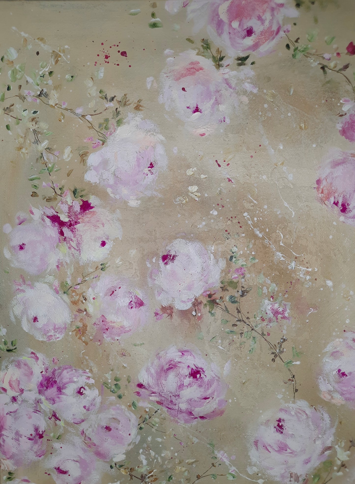 20” x 24” Original Acrylic Floral Rose Painting ~ Shabby Chic Style Romantic Decor