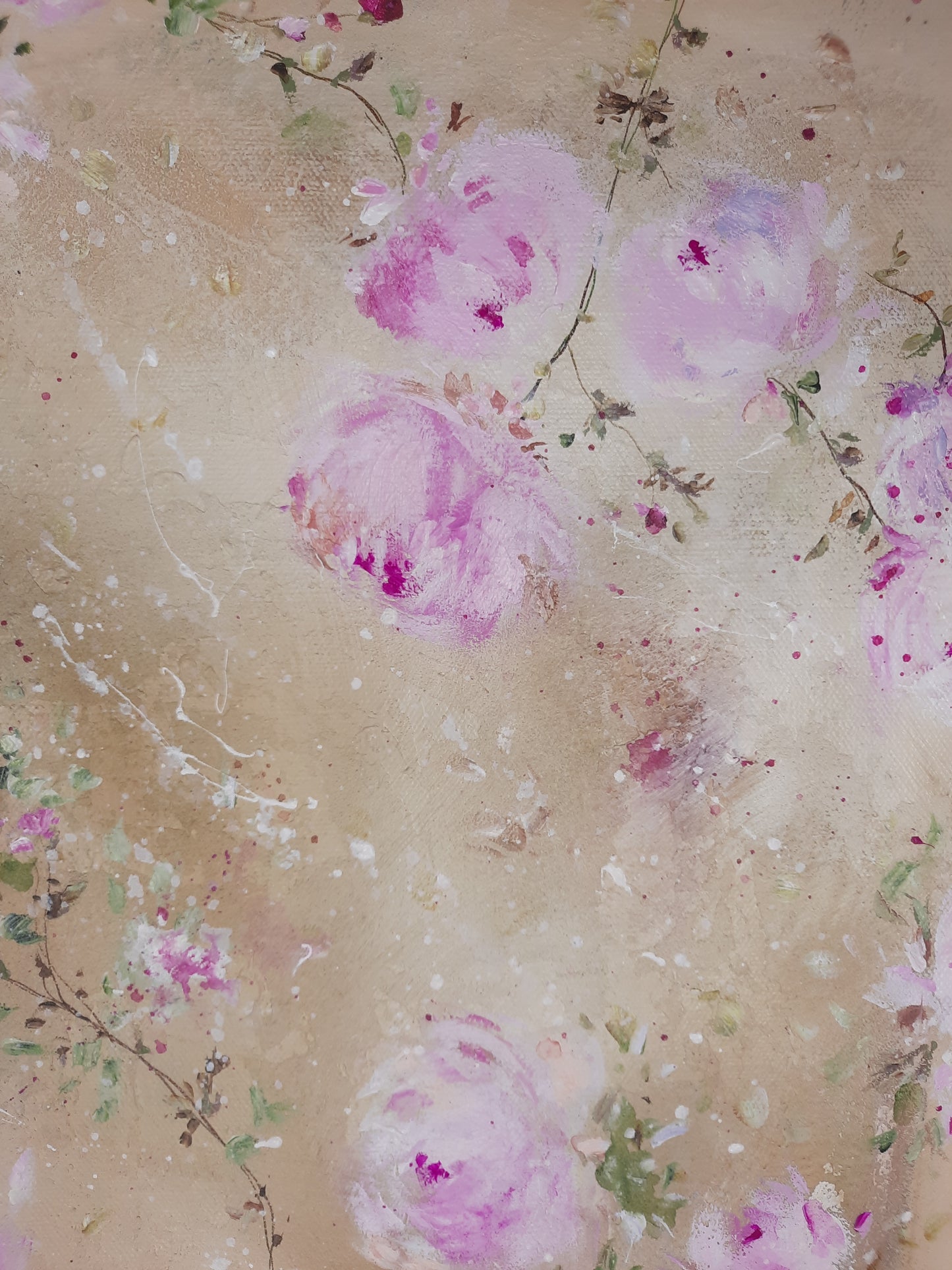 20” x 24” Original Acrylic Floral Rose Painting ~ Shabby Chic Style Romantic Decor