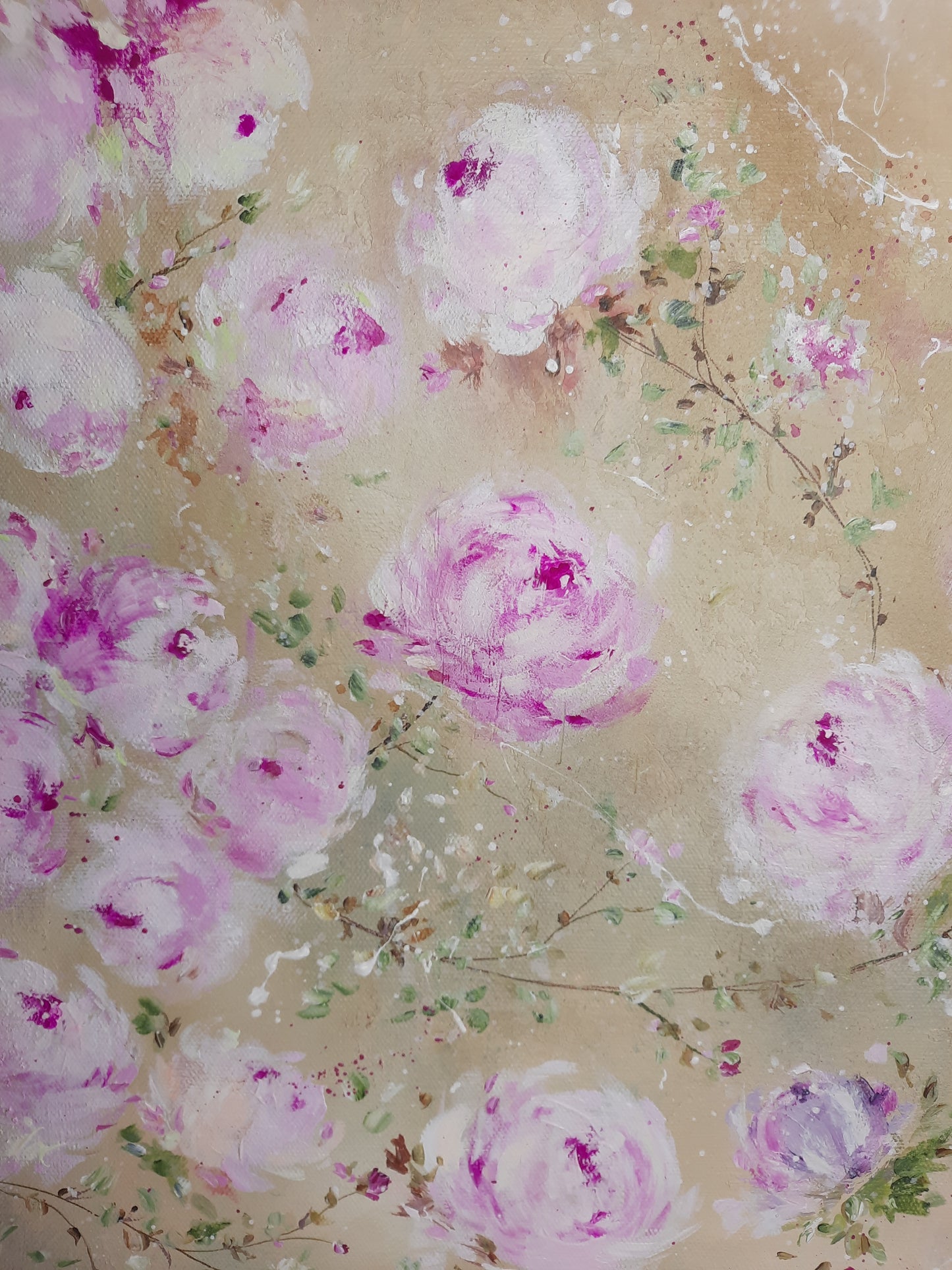 20” x 24” Original Acrylic Floral Rose Painting ~ Shabby Chic Style Romantic Decor