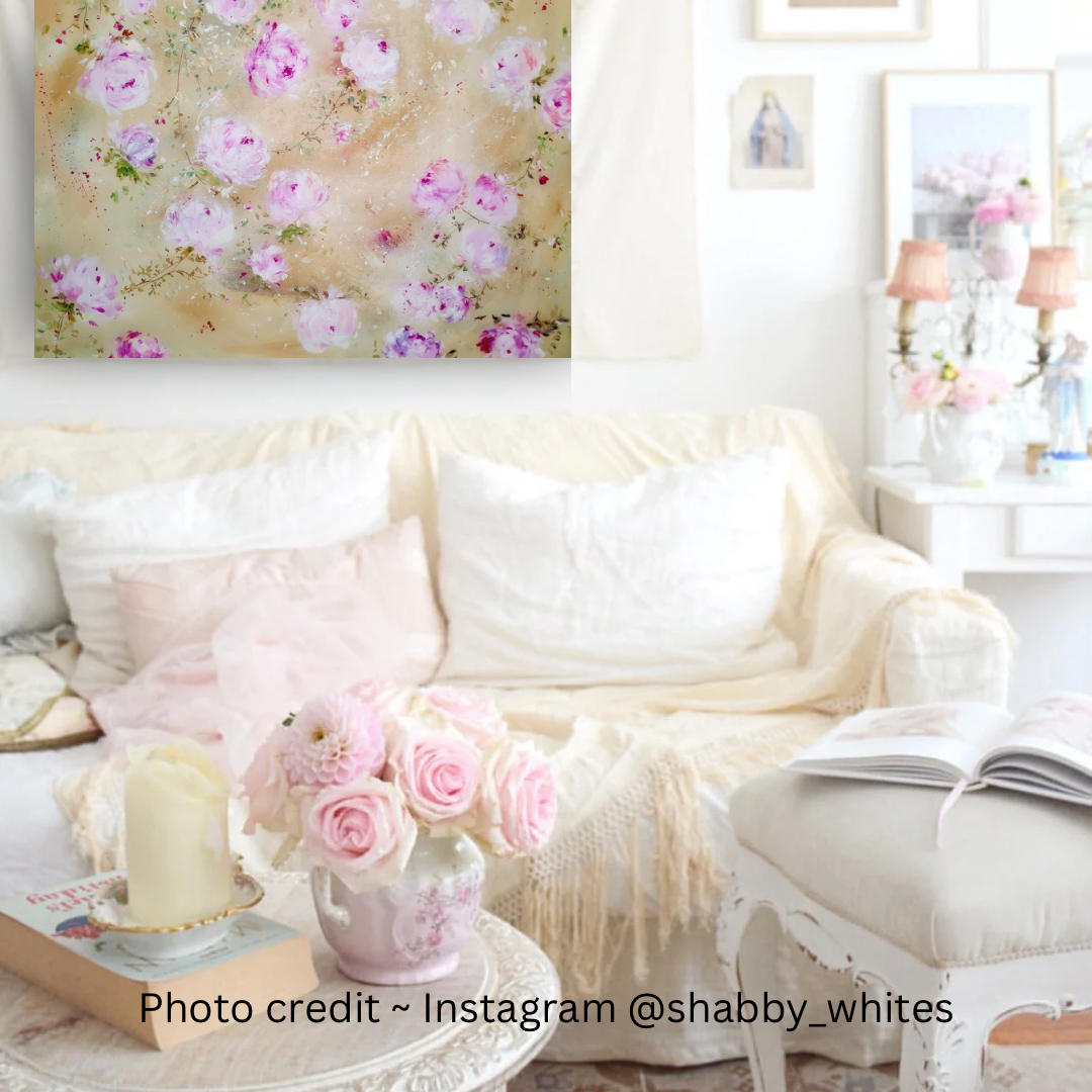 20” x 24” Original Acrylic Floral Rose Painting ~ Shabby Chic Style Romantic Decor