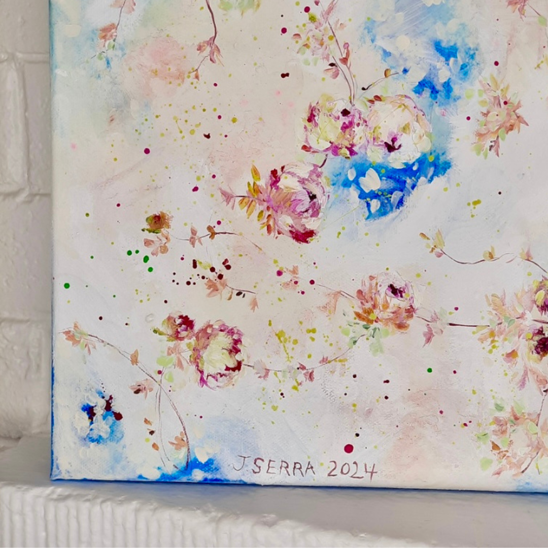 12” x 12” Carnival Roses and Blue Skies ~ Original Acrylic on Canvas