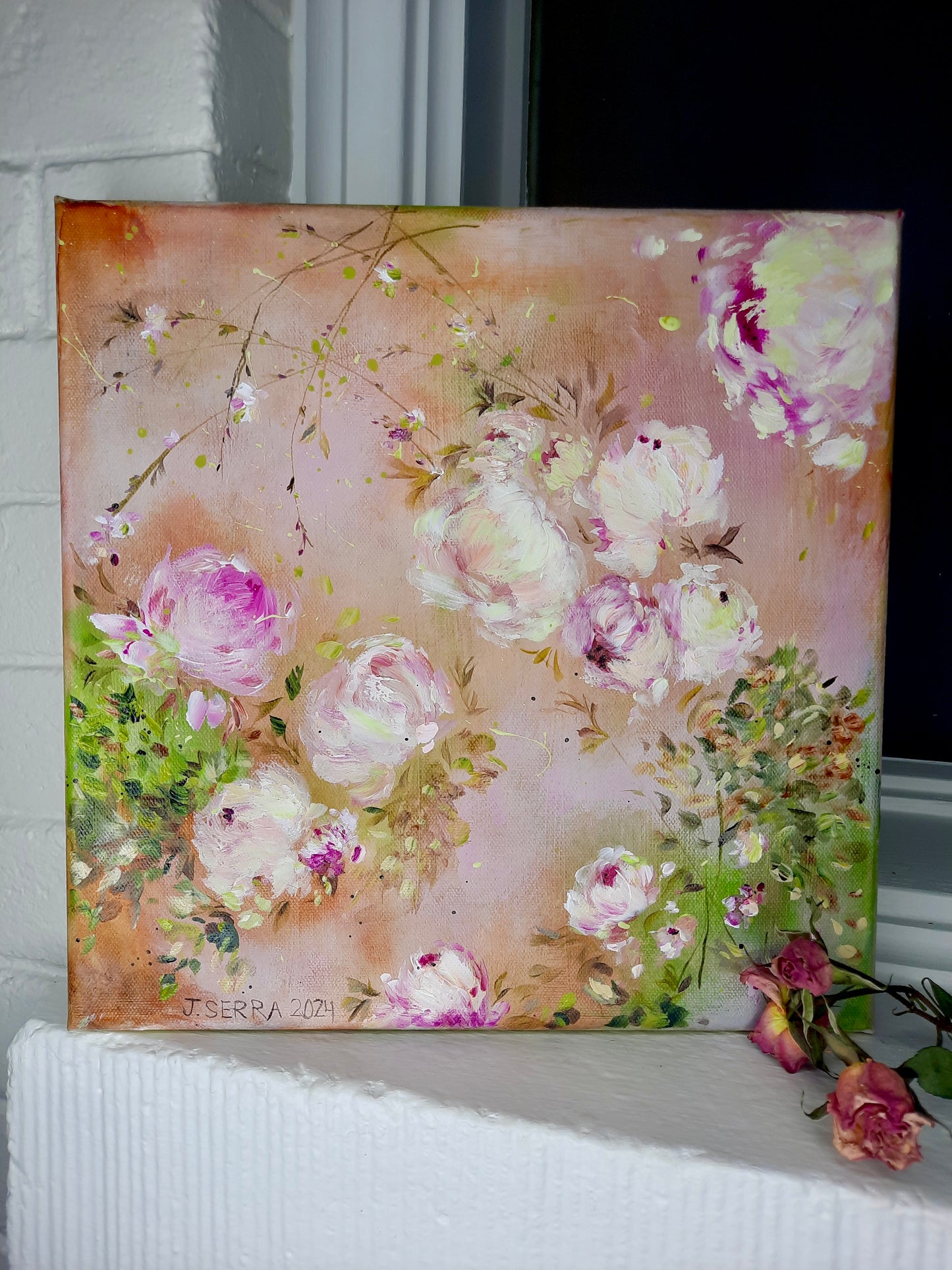 Prairie Peonies ~ 12” x 12” Shabby Chic Style Floral Impressionist Art