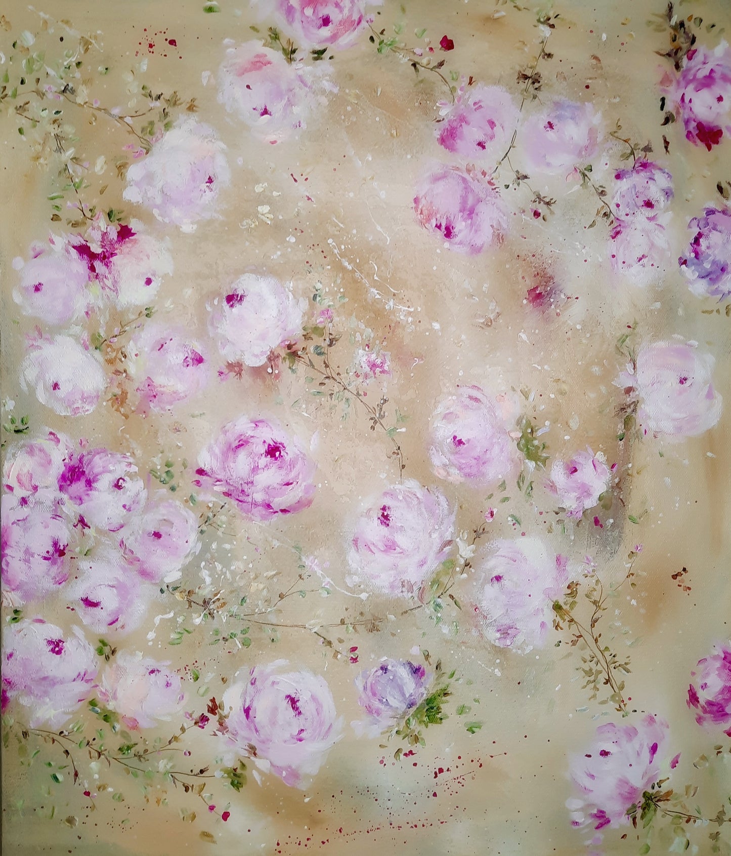 20” x 24” Original Acrylic Floral Rose Painting ~ Shabby Chic Style Romantic Decor