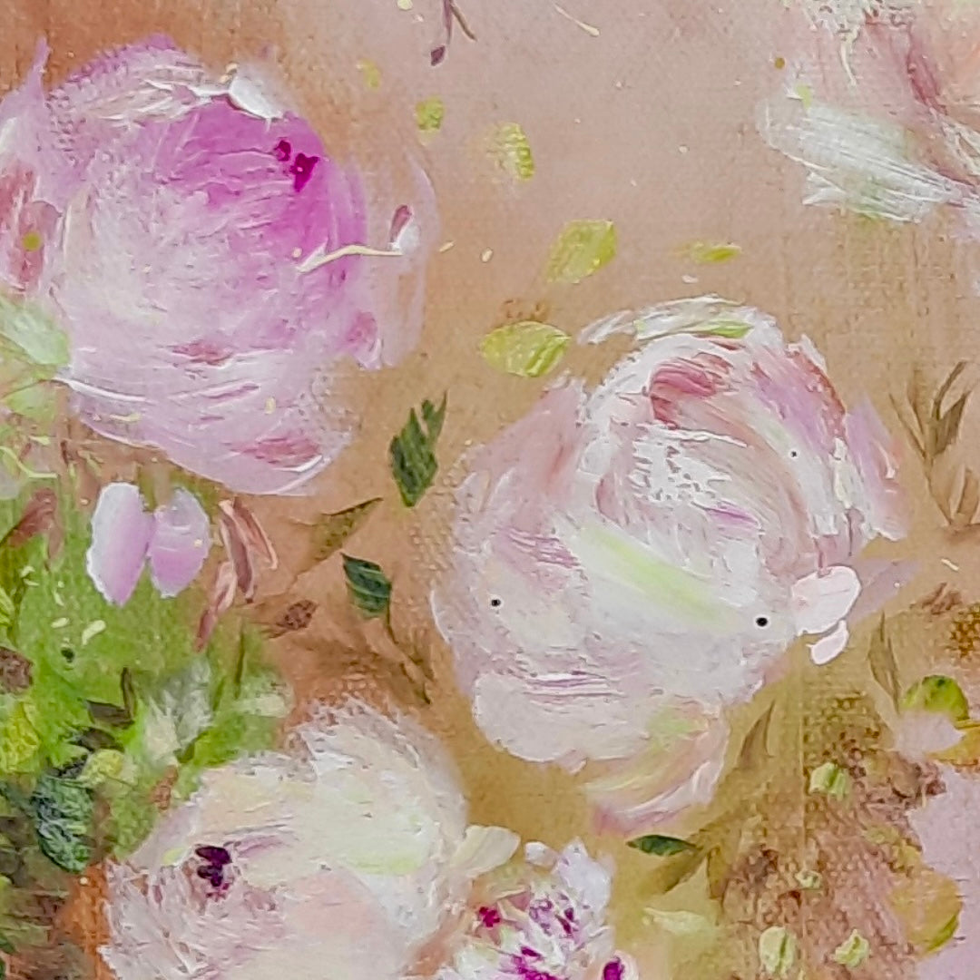 Prairie Peonies ~ 12” x 12” Shabby Chic Style Floral Impressionist Art