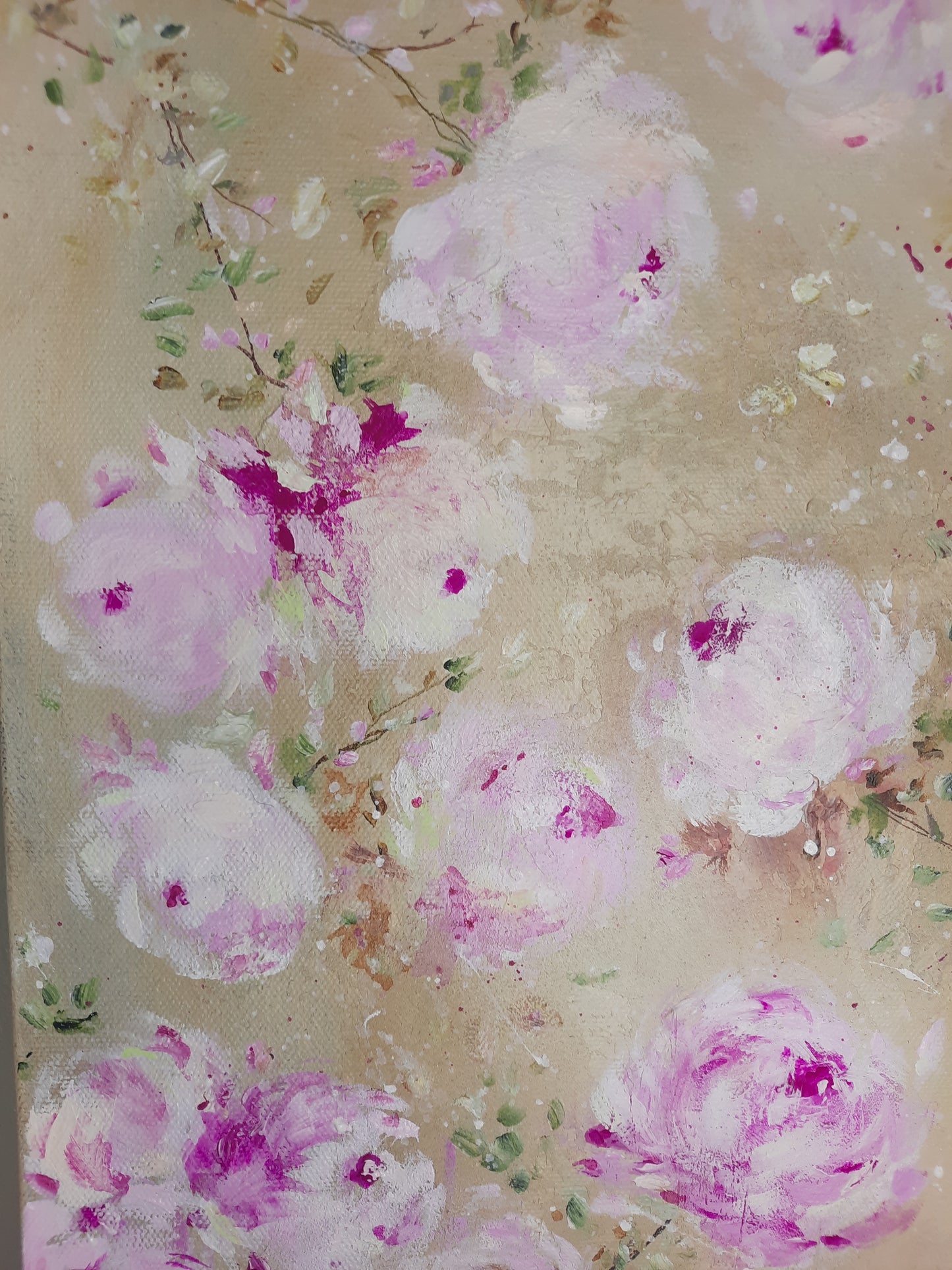 20” x 24” Original Acrylic Floral Rose Painting ~ Shabby Chic Style Romantic Decor