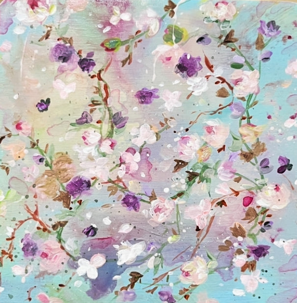 Set of 4 wood hand painted floral original coasters