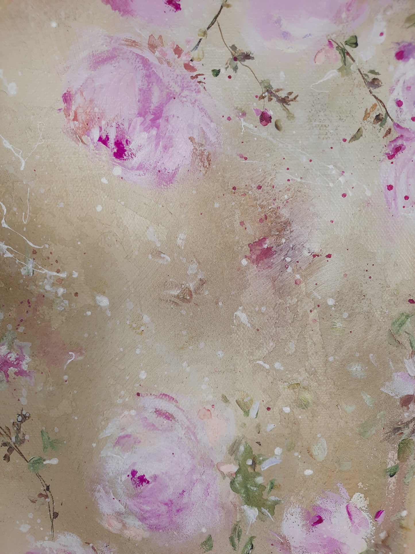 20” x 24” Original Acrylic Floral Rose Painting ~ Shabby Chic Style Romantic Decor