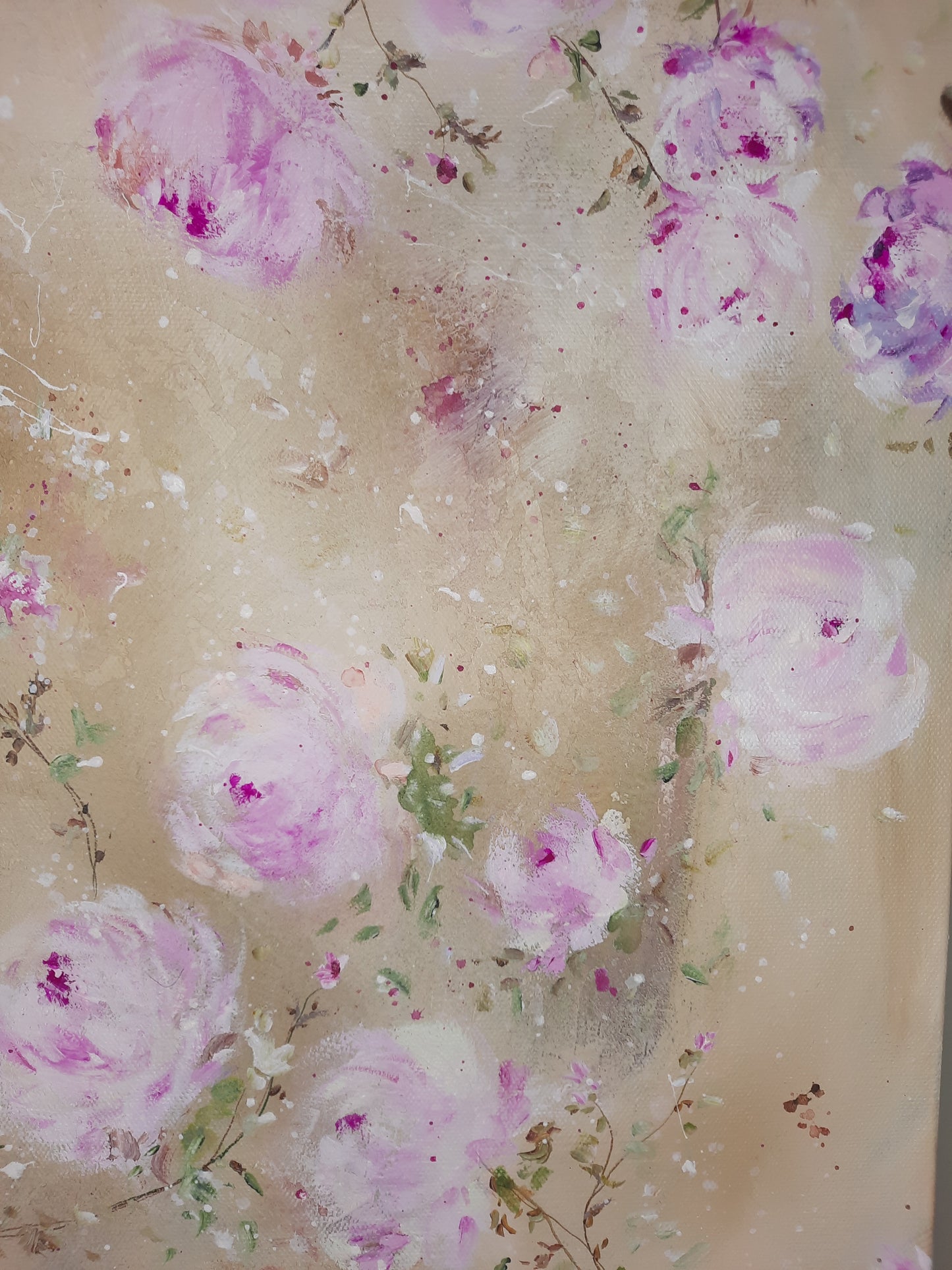 20” x 24” Original Acrylic Floral Rose Painting ~ Shabby Chic Style Romantic Decor