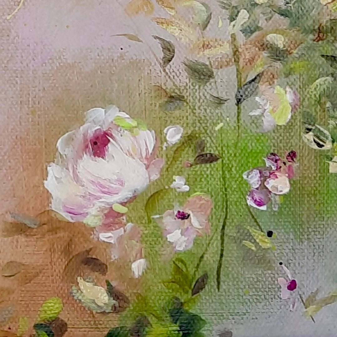 Prairie Peonies ~ 12” x 12” Shabby Chic Style Floral Impressionist Art