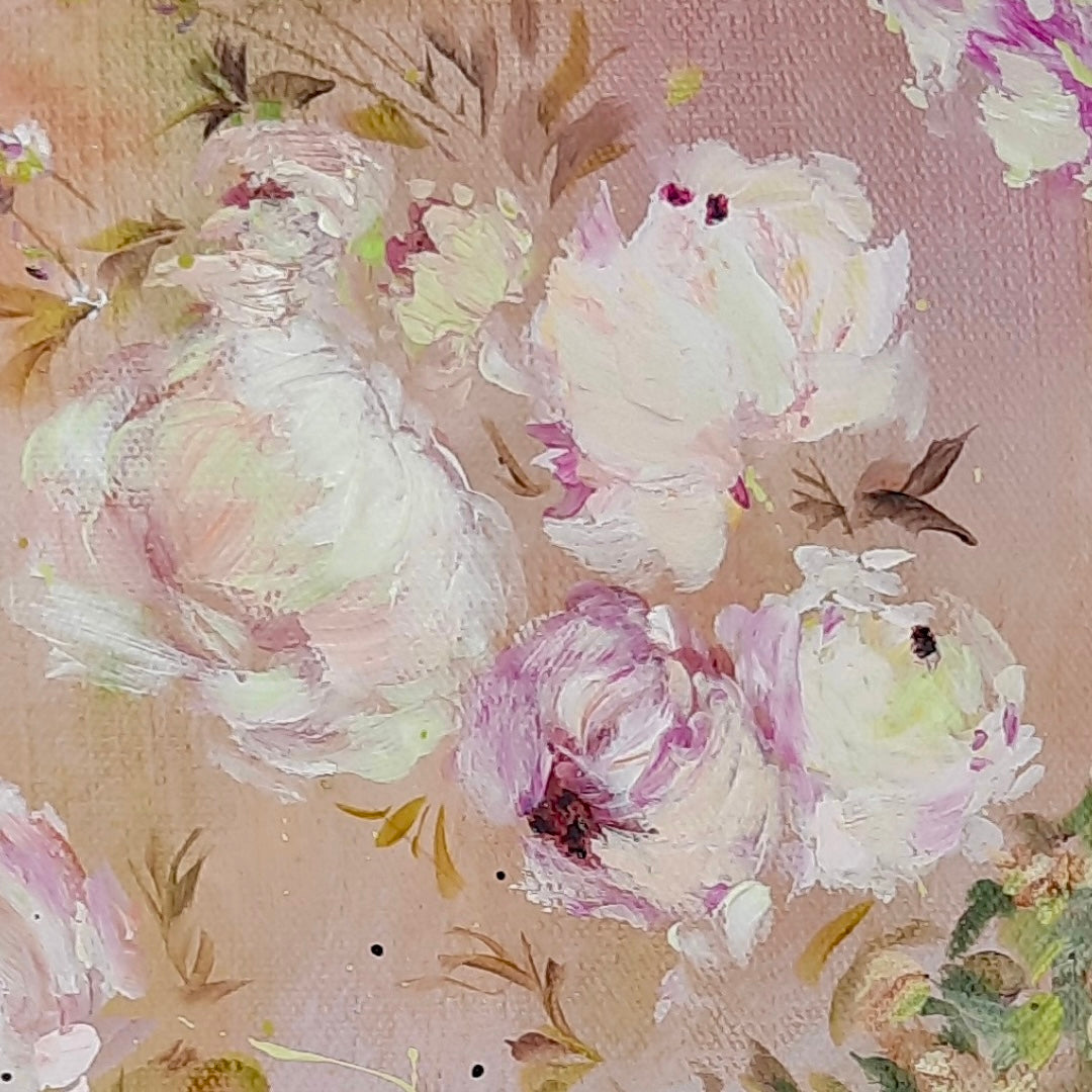Prairie Peonies ~ 12” x 12” Shabby Chic Style Floral Impressionist Art