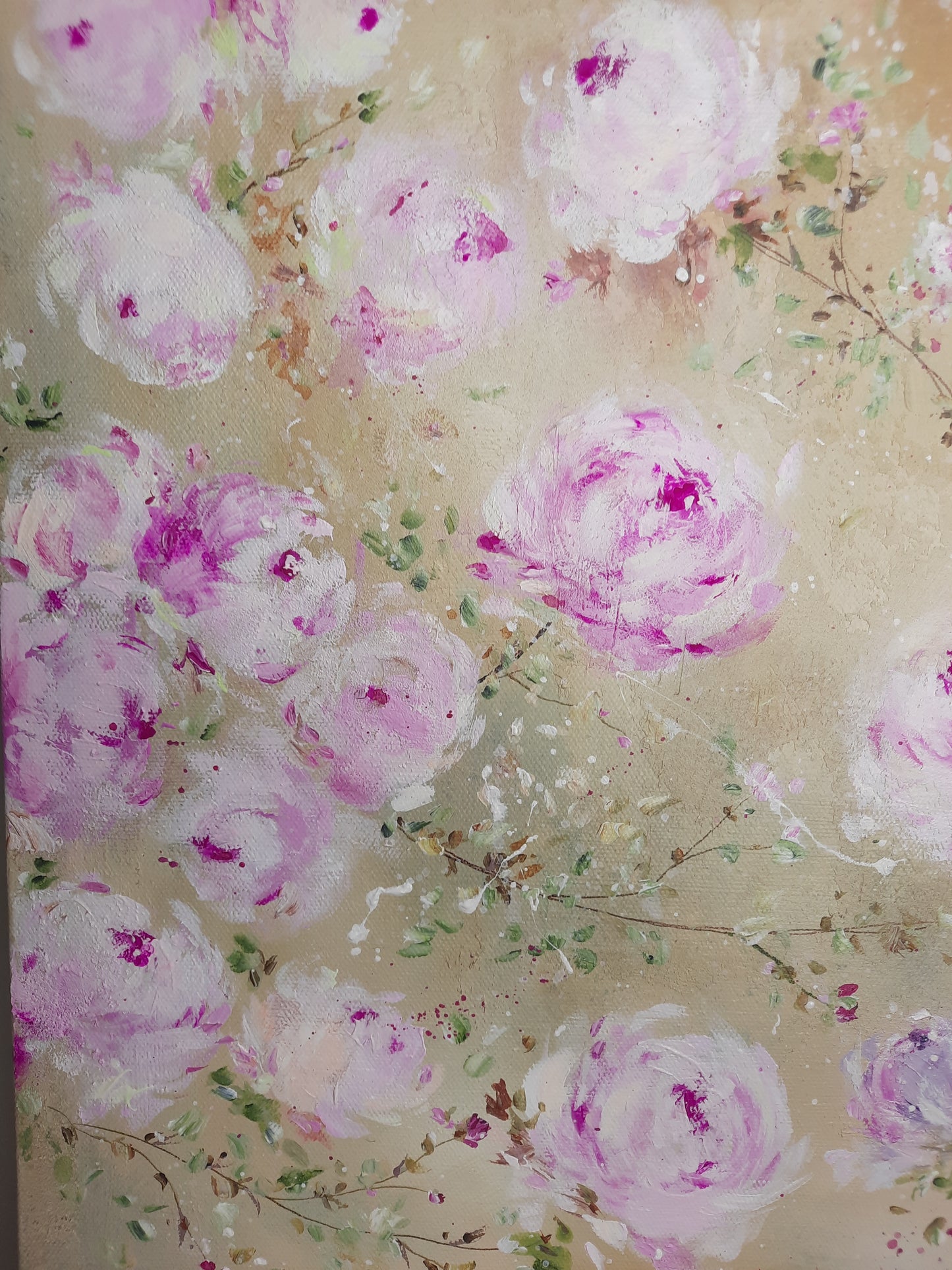 20” x 24” Original Acrylic Floral Rose Painting ~ Shabby Chic Style Romantic Decor