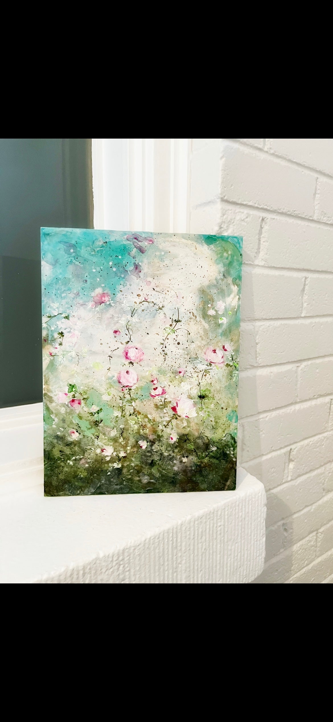 9”x 12” Acrylic on Wooden Board Rose Flower Painting