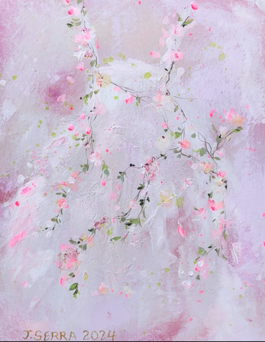 8” x 10” Pink Floral Tutu Painting on Canvas Board