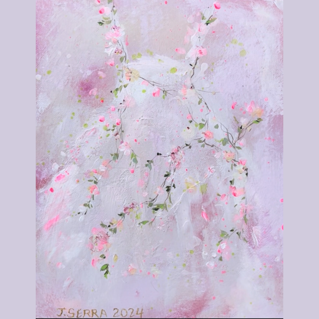 8” x 10” Pink Floral Tutu Painting on Canvas Board